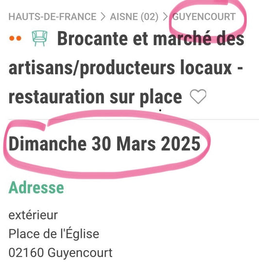 Dimanche 30 mars 2025 - Marché de l'artisanat à Guyencourt (02)