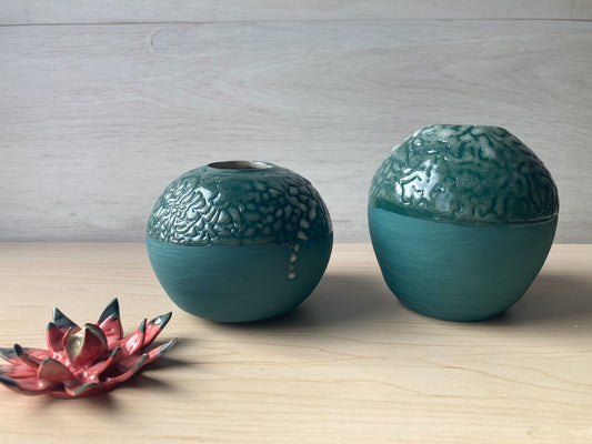 Lot de 2 petits soliflores turquoises